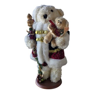 Vintage Holiday Santa Bear Figurine With Teddy and Staff For Sale