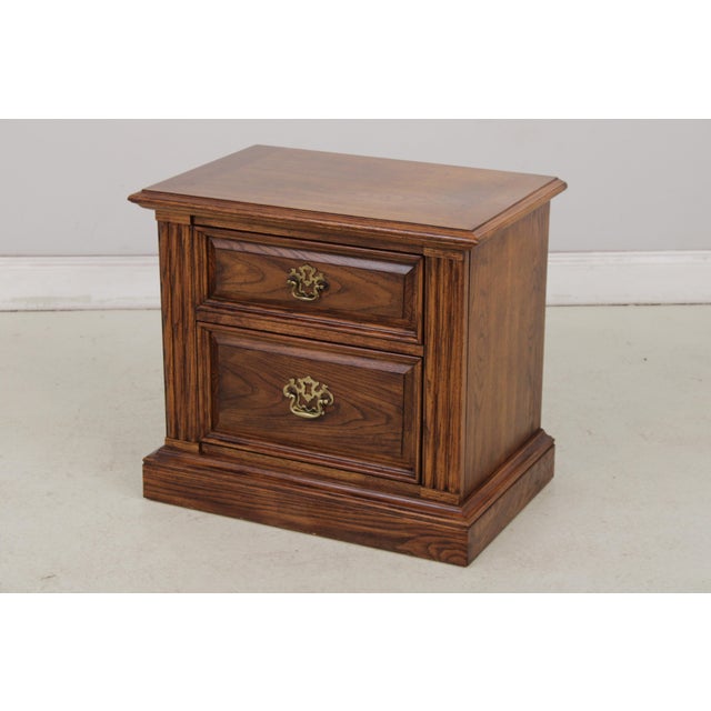 Thomasville Pair of Thomasville Oak 2 Drawer Nightstands For Sale - Image 4 of 14