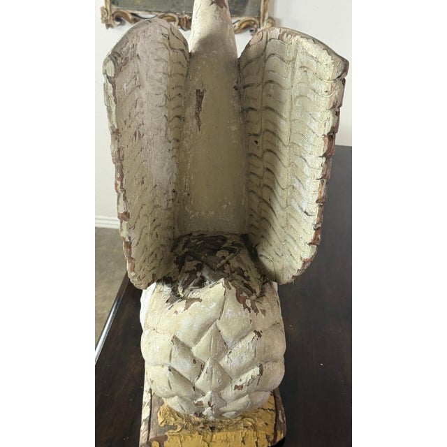Large Antique Folk Art Carved Wood Swan - Original White Patina For Sale - Image 9 of 18