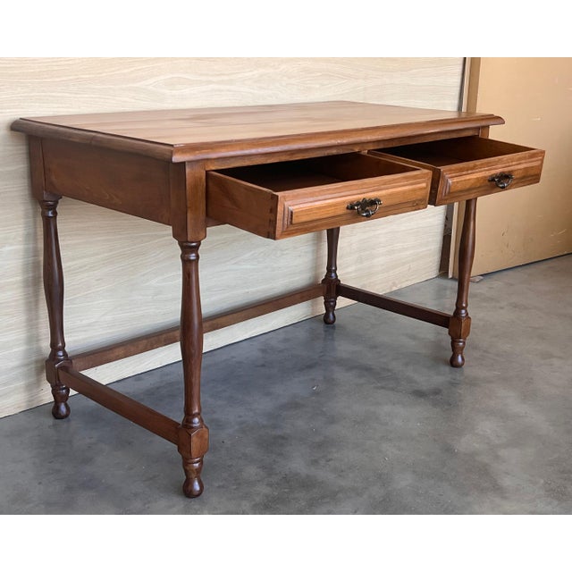 Early 20th Spanish Mobila Country Farm Desk with Two Drawers For Sale - Image 4 of 18