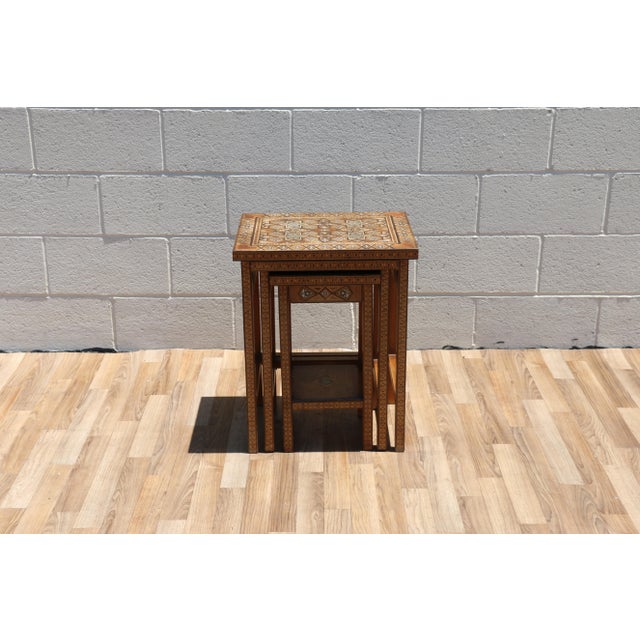 Vintage Moroccan Inlaid Nesting Tables | Moorish Geometric Side Tables Set of 3 For Sale - Image 13 of 18