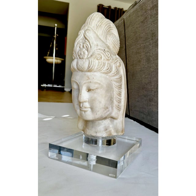 Traditional Asian Marble Quan Yin Buddha Bust or Head For Sale - Image 3 of 12