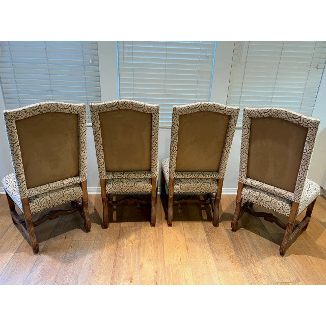 Kreiss Rousseau Dining Side Chairs-Upholstered w/Suede Backs, 3.5 yards w/strip nail heads, Finish is Monarch, set of (4)...