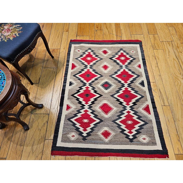 Vintage Native American Navajo Rug, Wool & Cotton, Geometric Eye Dazzler Pattern, 3x5 For Sale - Image 4 of 13