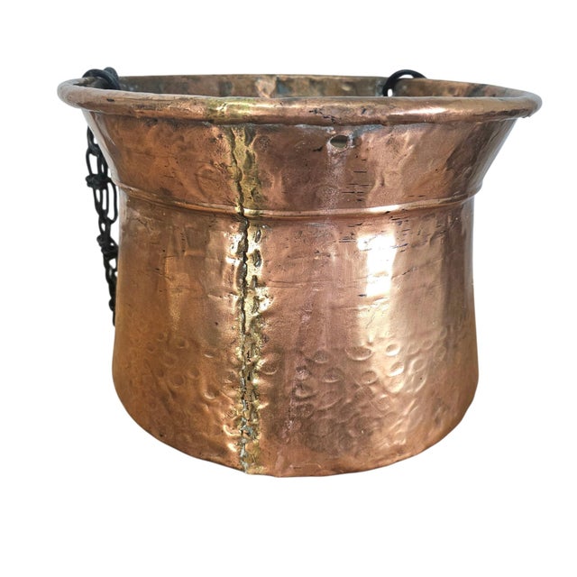 Hand-Hammered Copper Hanging Planter With Forged Iron Chain 12" For Sale - Image 9 of 17
