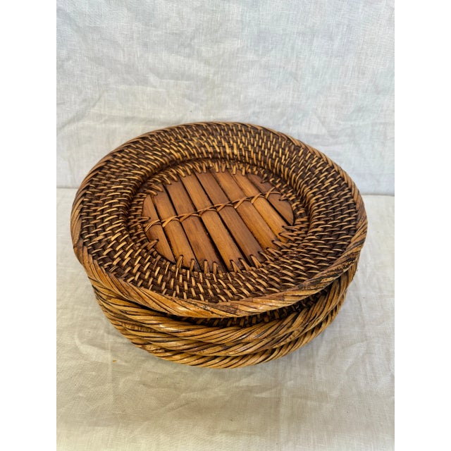 2000 - 2009 Set of 4 Woven Rattan & Bamboo Plate Chargers For Sale - Image 5 of 6