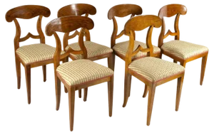 Biedermeier Nutwood Shovel Dining Chairs, 19th Century, Set of 6