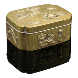 1850s Victorian Small Antique Seamstress' Button Box, Japanese, Brass, Decorative, Edo Period