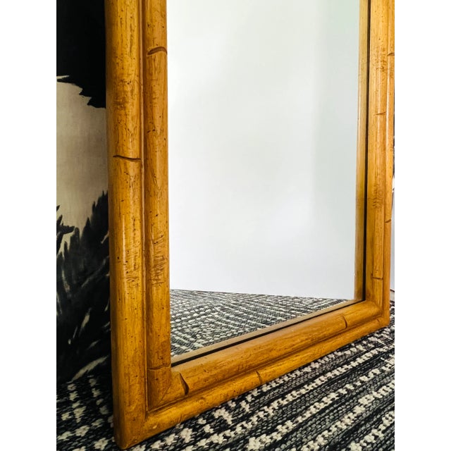 Tan Pair of Pagoda Bamboo Mirrors in Wood and Resin, C. 1970's For Sale - Image 8 of 10