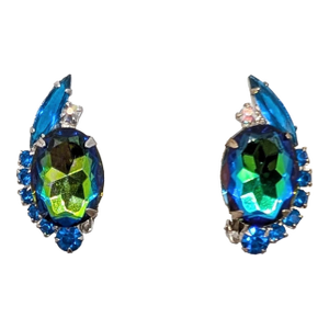 Vintage 1960s Delizza & Elster Rhinestone Heliotrope Clip Earrings-2 Pieces