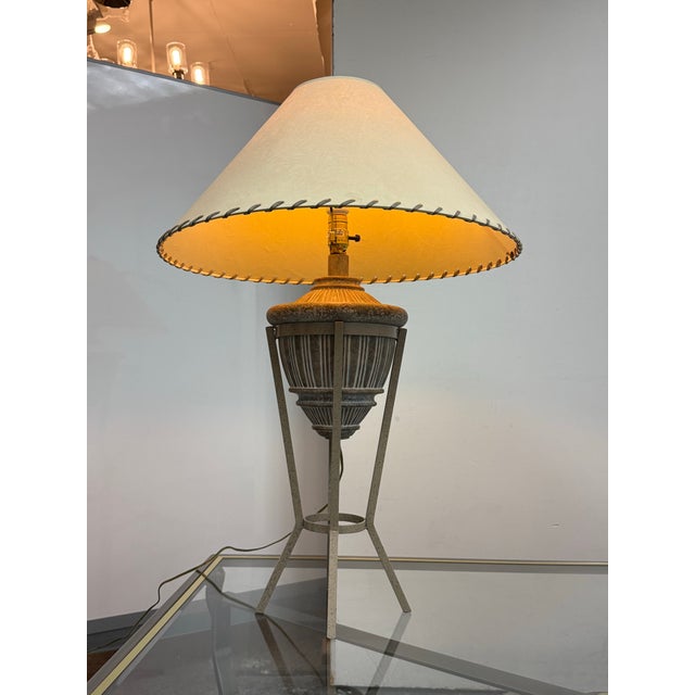 Rustic Rustic Patinated Metal Tripod Table Lamp For Sale - Image 3 of 12