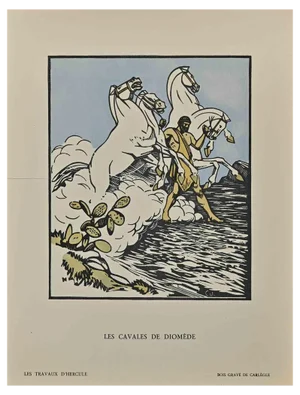 Carlège, Les Cavales de Diomède, Original Woodcut Print, Early 20th Century