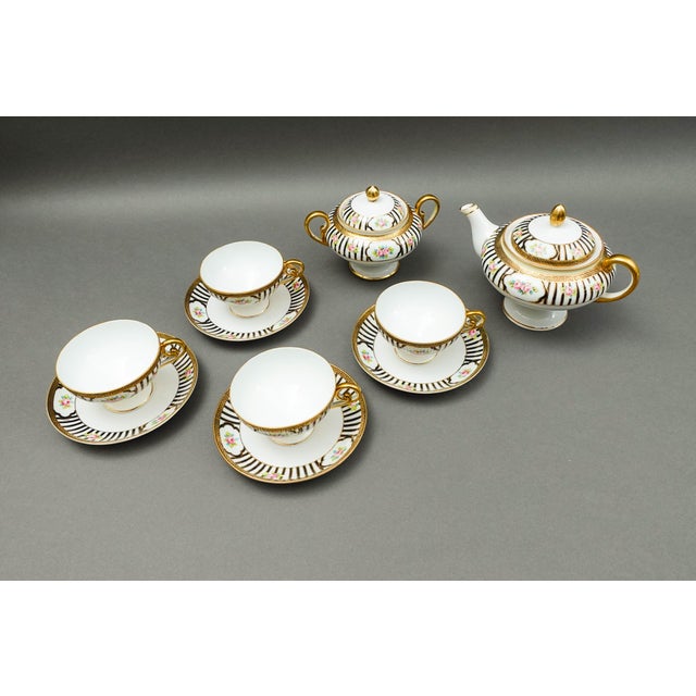 Mid 20th Century Nippon Japan Hand Painted Pink Roses Gold Gilded Tea Set - No Creamer- 12 Pieces For Sale - Image 4 of 10