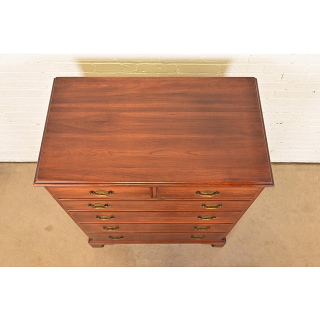 Henkel Harris Georgian Solid Cherry Wood Highboy Dresser, Circa 1960s For Sale - Image 9 of 12