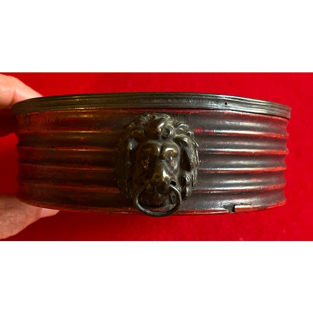 Antique Early 19th Century English Regency Red Cinnabar Lacquer Wine Bottle Decanter Coasters With Lion Mask Handles & Sheffield Rims 1810 - a Pair For Sale - Image 11 of 12