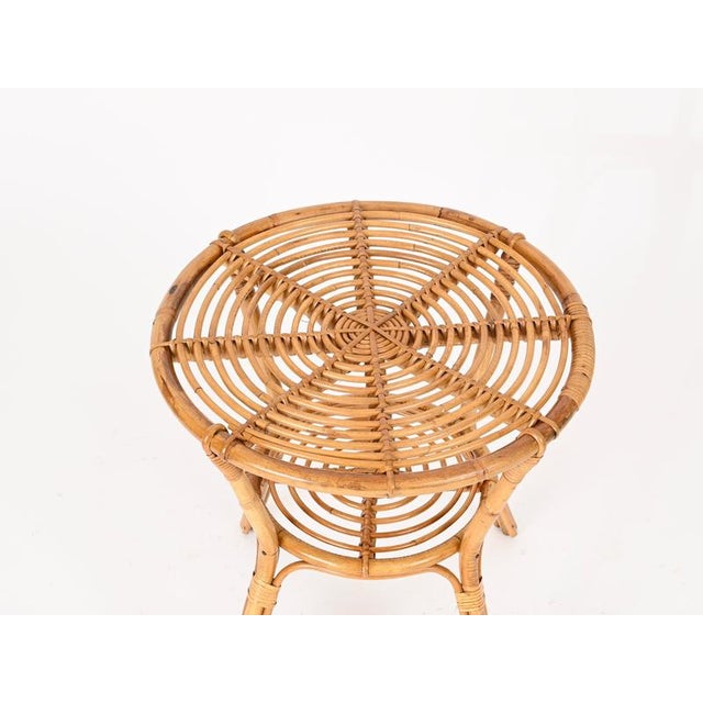 1960s Mid-Century Italian Organic Round Coffee Table in Rattan and Wicker, 1960s For Sale - Image 5 of 14