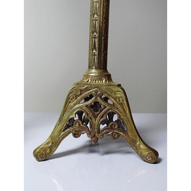 Metal Large Antique Gothic Gilt Bronze Candlesticks, 19th Century, Set of 2 For Sale - Image 7 of 13