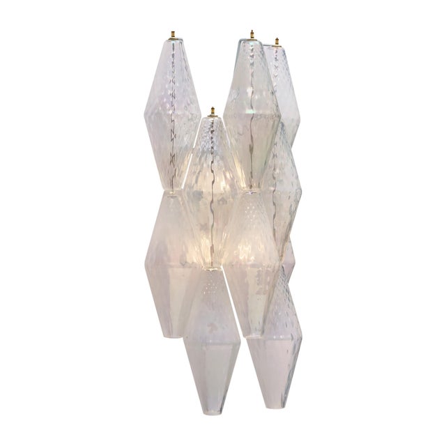 Iridescent Venetian Glass Sconces, Polyhedral, Murano, Italy For Sale - Image 4 of 9
