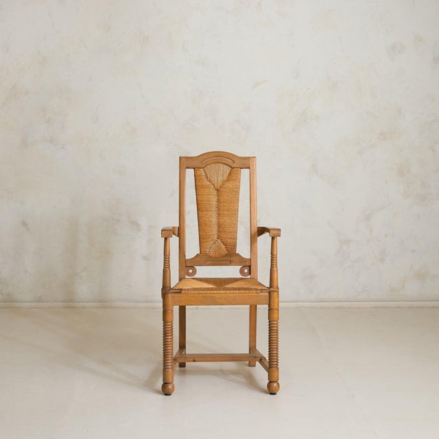 French Wood + Rush Armchair in Style of Francis Jourdain, 1950s - 2 Available For Sale - Image 4 of 11