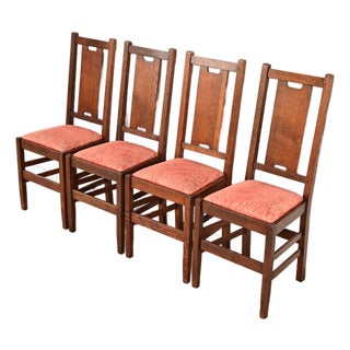 Gustav Stickley Antique Mission Oak Arts & Crafts H-Back Dining Chairs, Set of Four For Sale