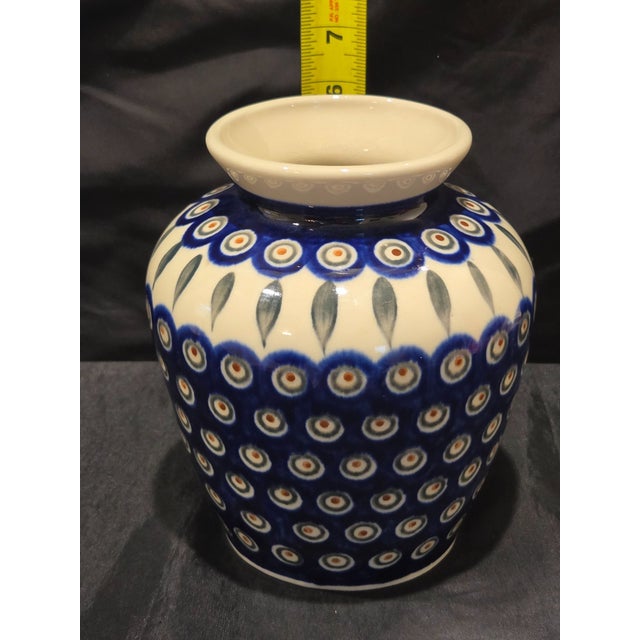 1990s Vintage MCM Boleslawiec Polish Pottery 6" Vase For Sale - Image 5 of 6