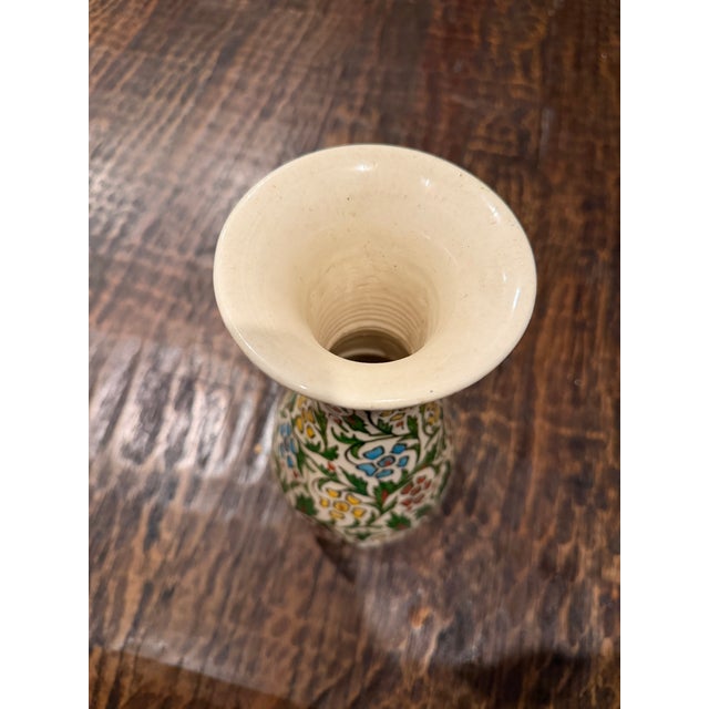 Cream Vintage Turkish Hand-Painted Iznik-Style Floral Ceramic Vase For Sale - Image 8 of 8