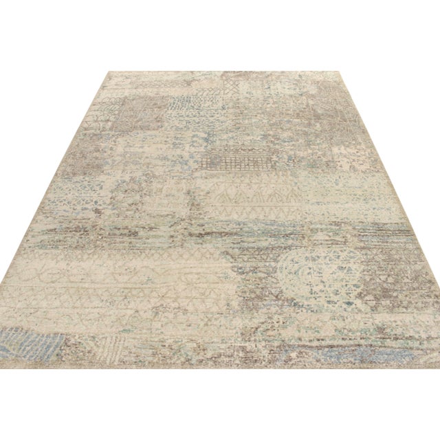 Contemporary Distressed Style Modern Rug in Silver-Gray, Blue Abstract Pattern by Rug & Kilim For Sale - Image 3 of 6