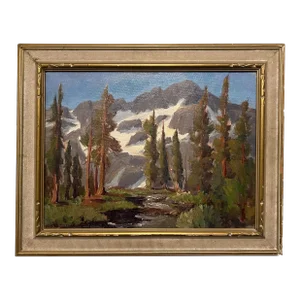 Harvey B Coleman (1884-1959), California Landscape Oil Painting on Hardboard, “High Sierras, Where We Camped This Summer,” Signed