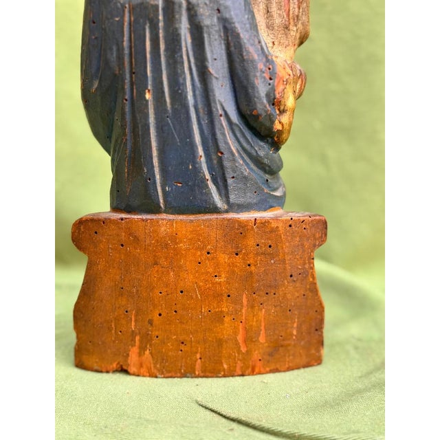 Blue Seated Virgin and Child in Polychrome Wood For Sale - Image 8 of 12