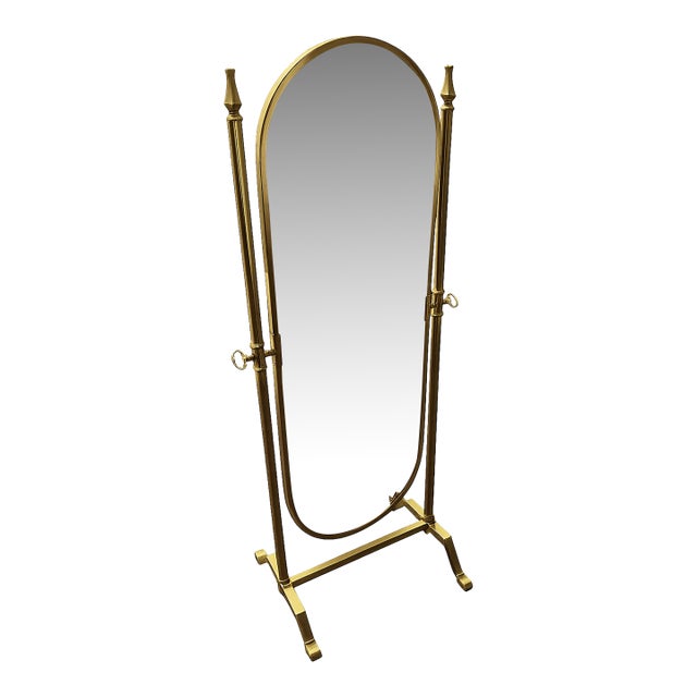 Vintage Hollywood Regency Brass Cheval Floor Mirror – Oval Adjustable Full-Length Standing Mirror For Sale