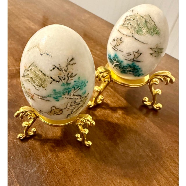 Stone Japanese Hand Painted Collectors Eggs For Sale - Image 7 of 10
