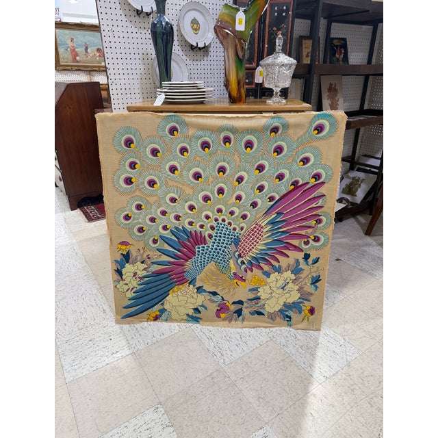 Vintage Fabulous Hand Wool Embroidered Tapestry Of Bird On Board 43x42 42 inches wide 43 inches tall 100% well sticker on...