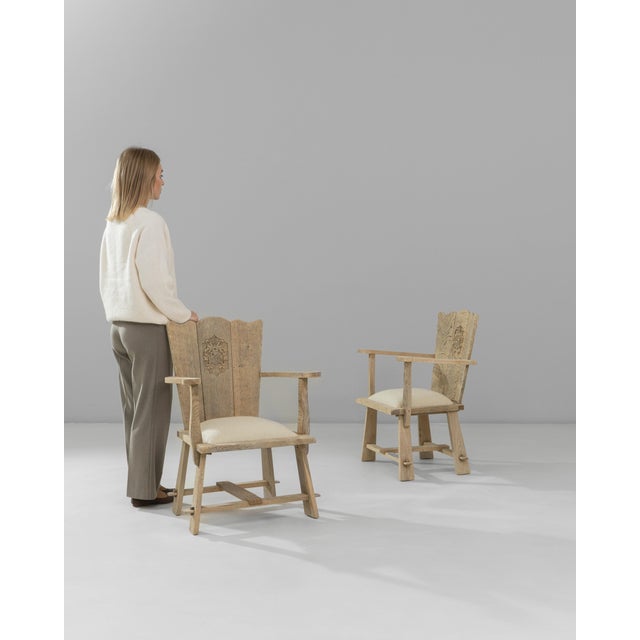 1970s French Carved Oak Armchairs With Upholstered Seats - A Pair For Sale - Image 17 of 18