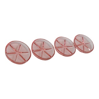 Early 20th CenturyPink Depression Glass Drink Coasters 4pc Set With Raised Wheel Star Design For Sale