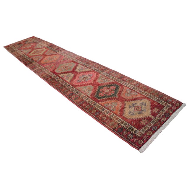 Textile Hand-Knotted Turkish Rug Runner Extra Long Hallway Decor - 3′1″ × 13′9″ For Sale - Image 7 of 13