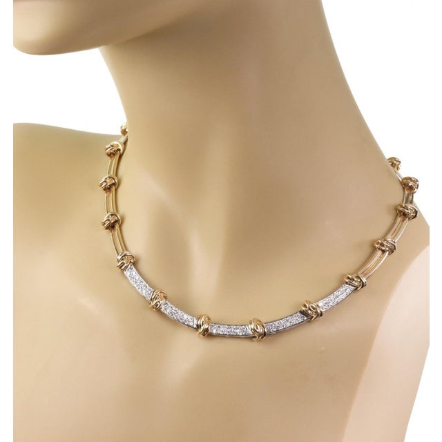 Contemporary Lovel Knot Estate Necklace 1.40ct Diamond 14k Gold & Bar Link For Sale - Image 3 of 5