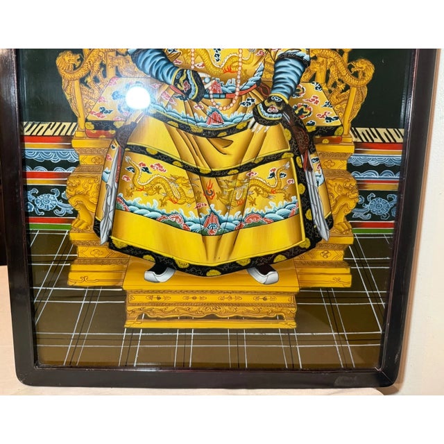 Glass Vintage Original Chinese Reverse Painted Glass Painting Emperor Kangxi Art For Sale - Image 7 of 11
