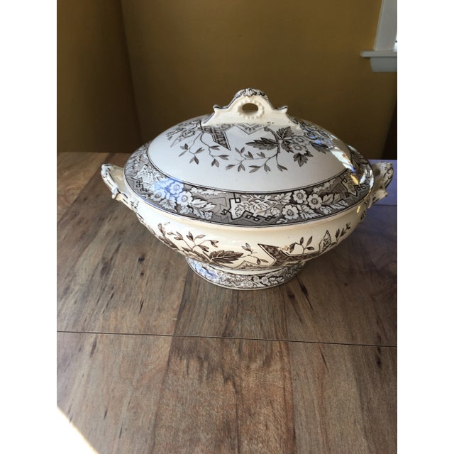 Ceramic Antique Floral and Scenic Transferware Tureen For Sale - Image 7 of 9