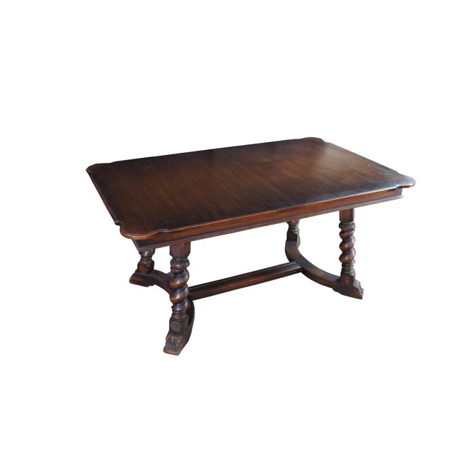 Victorian Antique Jacobean Revival Barley Twisted Scissor Leaf Trestle Dining Table For Sale - Image 3 of 14