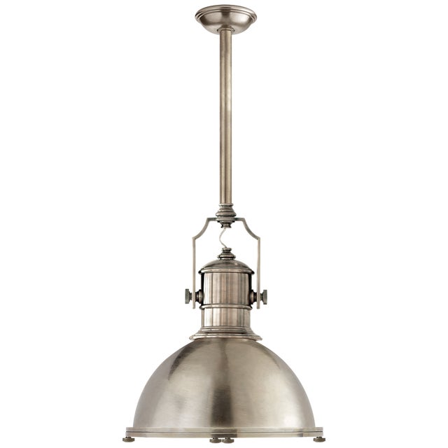 Country Industrial Large Pendant in Antique Nickel with Antique Nickel Shade Designer: Chapman & Myers Min. Custom Height:...