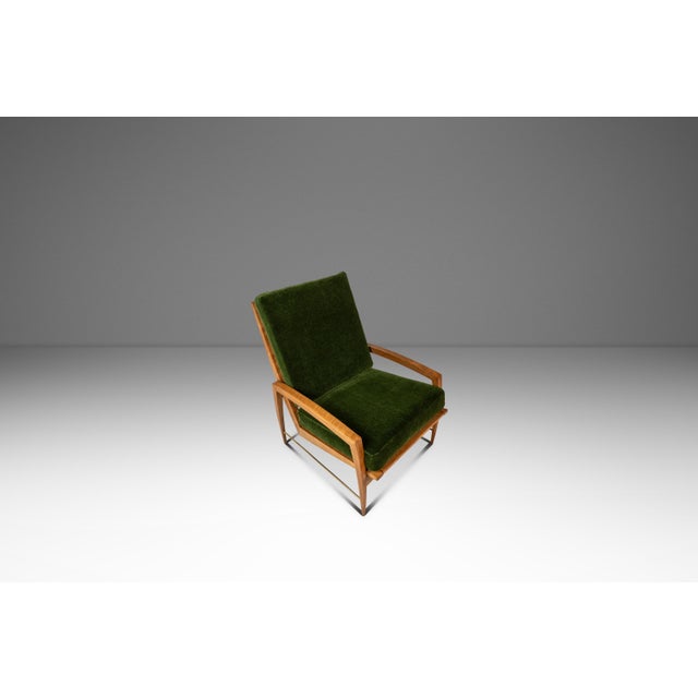 1950s Rare Restored Danish Mid-Century Modern High-Back Lounge Chair in Beech, Velour & Brass Attributed to Dan Johnson for Selig, Denmark, C. 1950s For Sale - Image 5 of 18