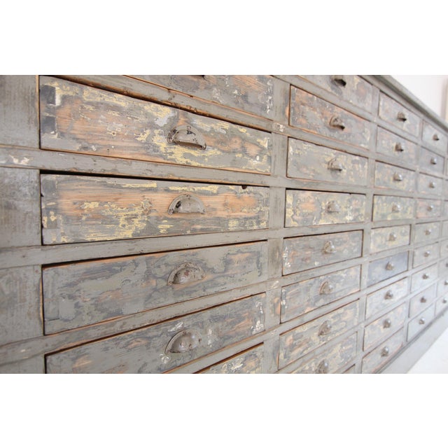 Large Original Painted Pine Workshop Drawer Cabinet, 1920s For Sale - Image 18 of 18