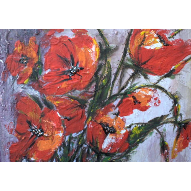 Contemporary Natalia Vypritskaia, Poppy Flame, Acrylic on Canvas For Sale - Image 3 of 15