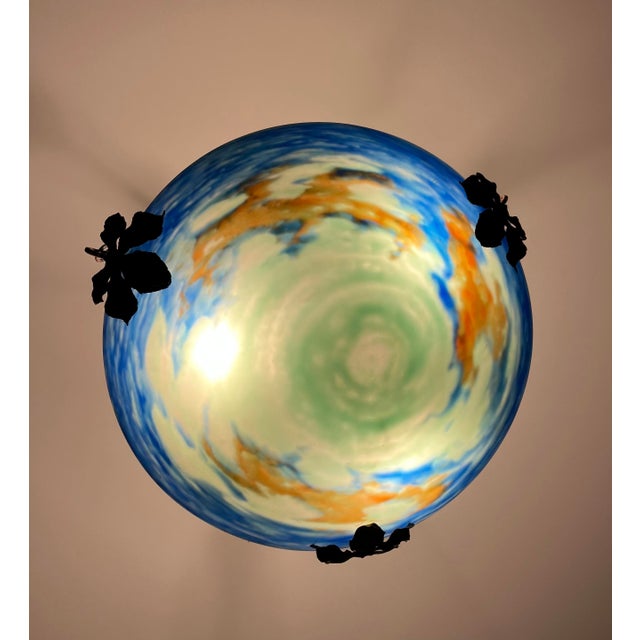 Cerulean 1920s Muller Frères Signed French Art Nouveau Chandelier For Sale - Image 8 of 10