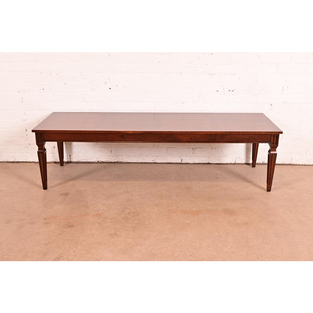 Baker Furniture Company Baker Furniture French Regency Louis XVI Carved Walnut Coffee Table or Cocktail Table, Newly Refinished For Sale - Image 4 of 15
