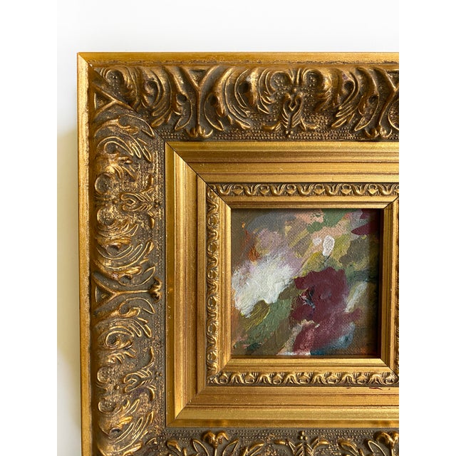 Abstract "Burgundy and Green" 2026 Mini Painting by Jessalin Beutler With Vintage Frame For Sale - Image 3 of 3