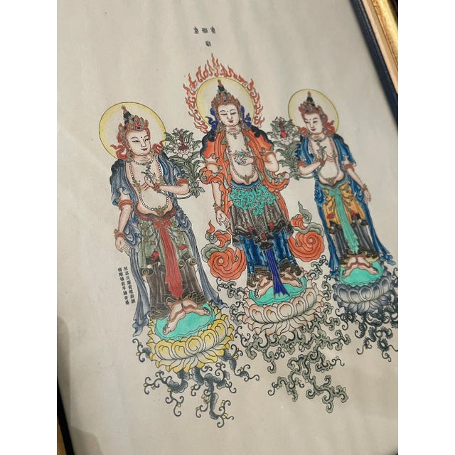 Royal Blue Antique Chinese Buddhist Bodhisattva Guanyin Style of Republic Period Painting For Sale - Image 8 of 10