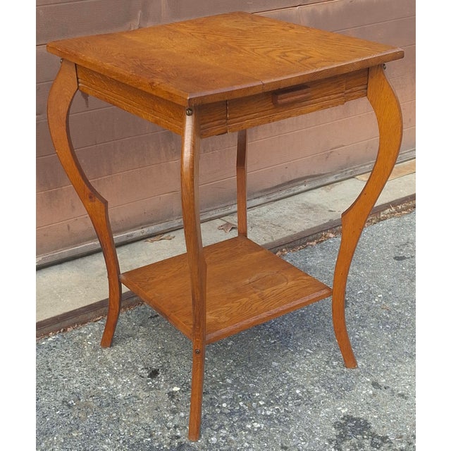 Late 19th Century Victorian Arts and Crafts Oak Two-Tier Single Drawer Side Table For Sale - Image 4 of 12