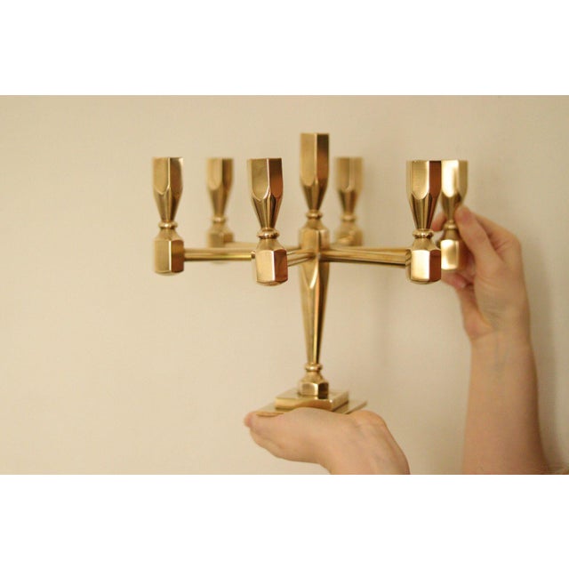 Vintage Swedish Brass 7-Arm Candelabra from Gusum For Sale - Image 6 of 18