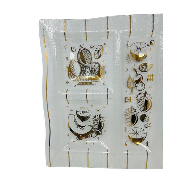 Gold Oversized Signed Georges Briard "Ambrosia" 22k Gold & Glass 5-Section Serving Tray For Sale - Image 8 of 11